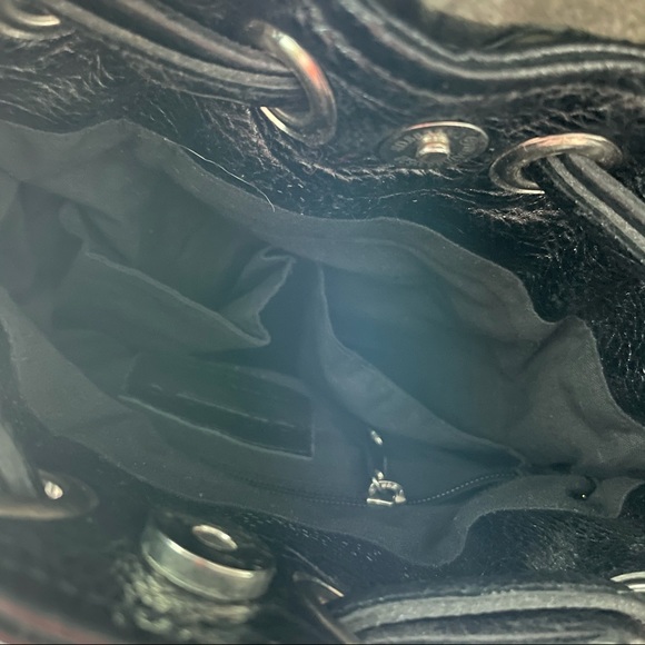 STELA 9 Leather Katari Coin Bucket Bag Black Fringe Tassels - Picture 10 of 11